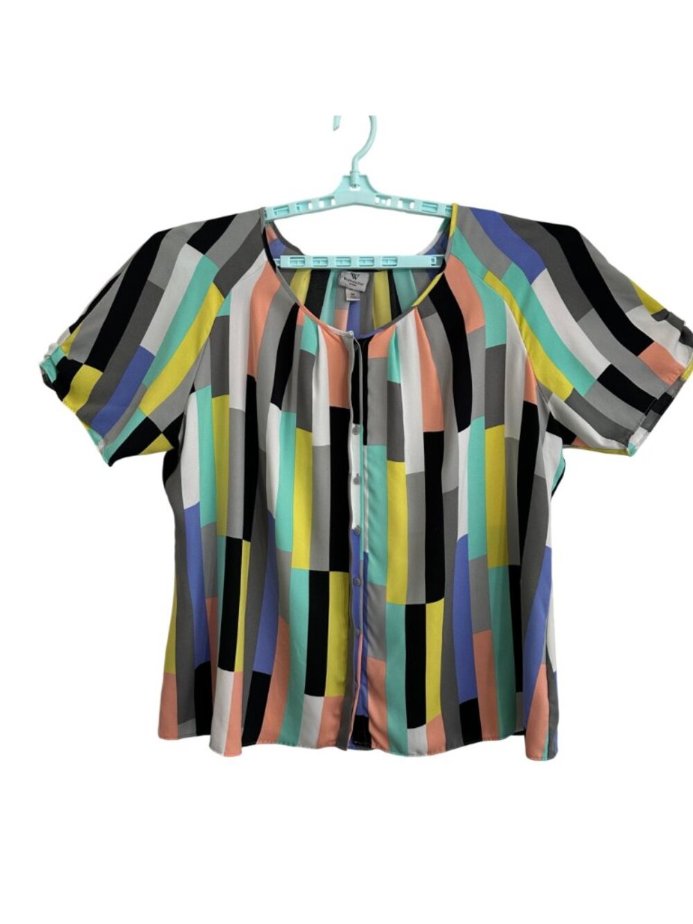Striped Multicolor Worthington Woman Button Front Short-Sleeve Blouse 3X Boho - Picture 2 of 7